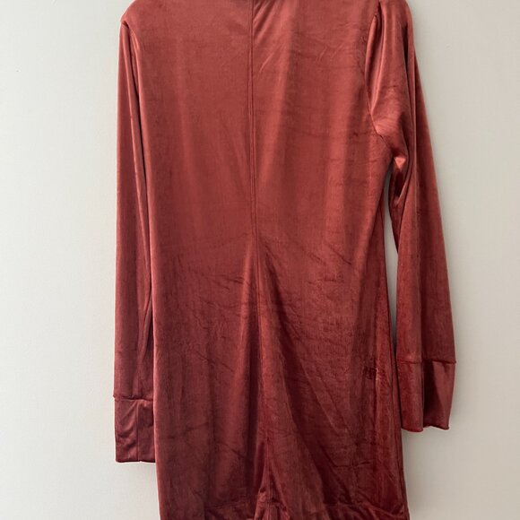 Free People Shayla Burnt Orange Velvet Mini Dress Terracotta Size L - Picture 5 of 5